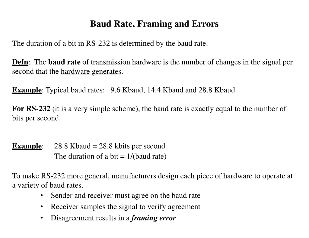 baud rate framing and errors