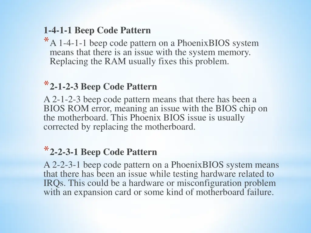 1 4 1 1 beep code pattern a 1 4 1 1 beep code