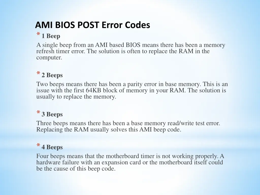 ami bios post error codes