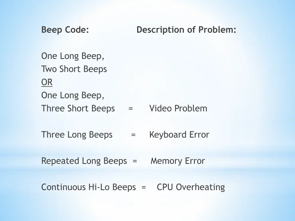 beep code 1