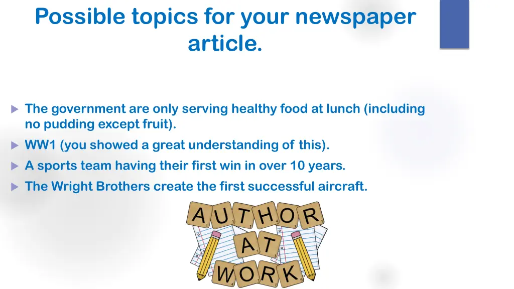 possible topics for your newspaper article