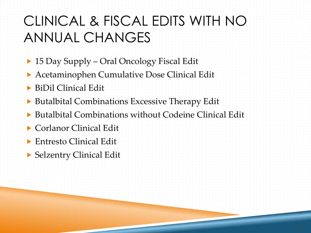 clinical fiscal edits with no annual changes