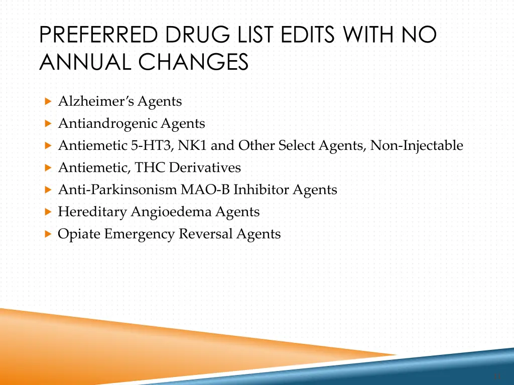 preferred drug list edits with no annual changes