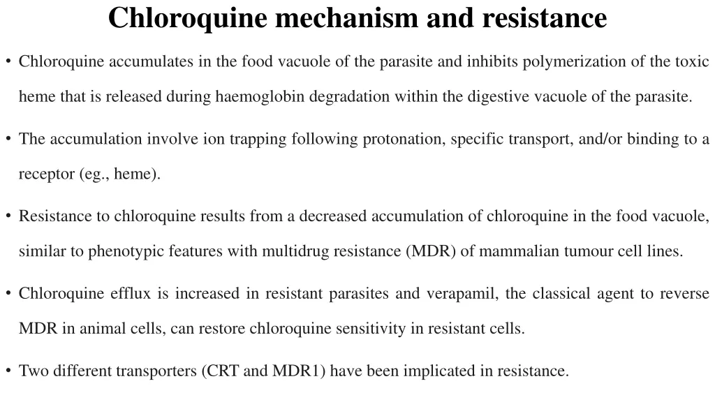 chloroquine mechanism and resistance