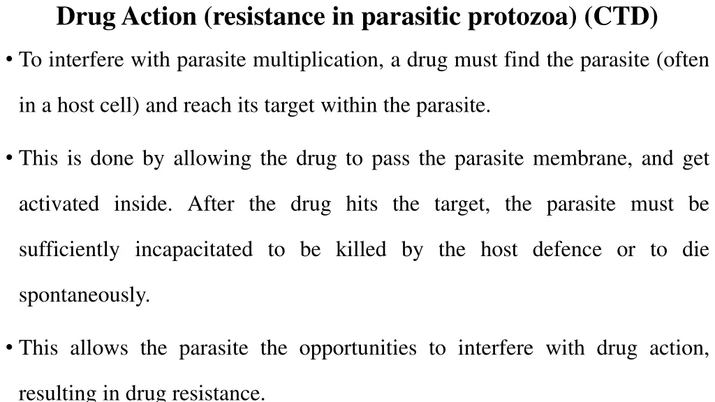 drug action resistance in parasitic protozoa ctd