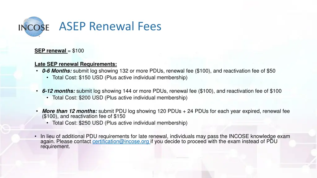 asep renewal fees