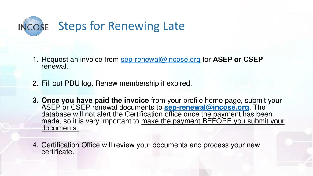 steps for renewing late