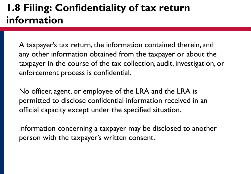 1 8 filing confidentiality of tax return