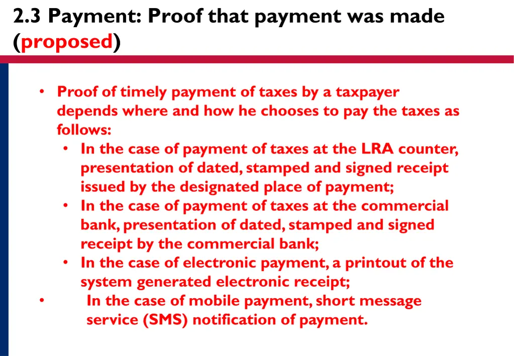 2 3 payment proof that payment was made proposed