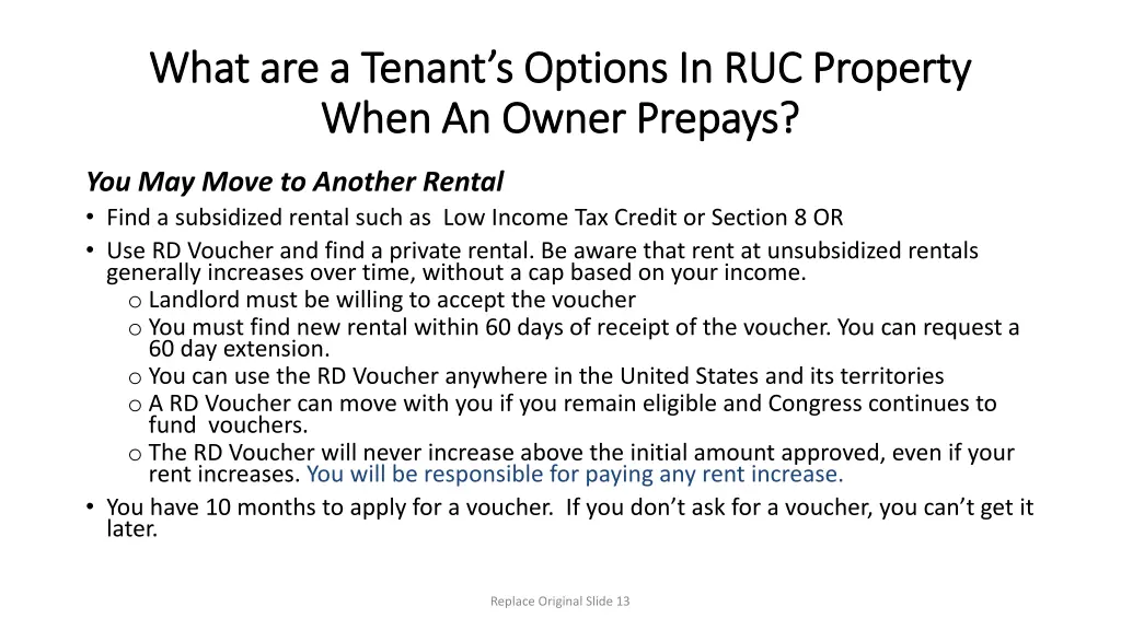 what are a tenant s options in ruc property what 1