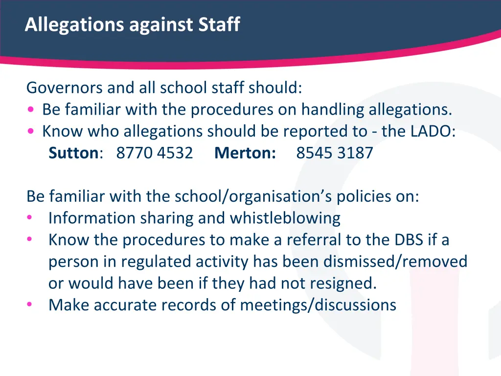 allegations against staff