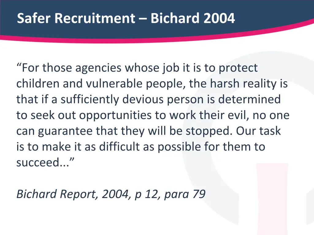 safer recruitment bichard 2004