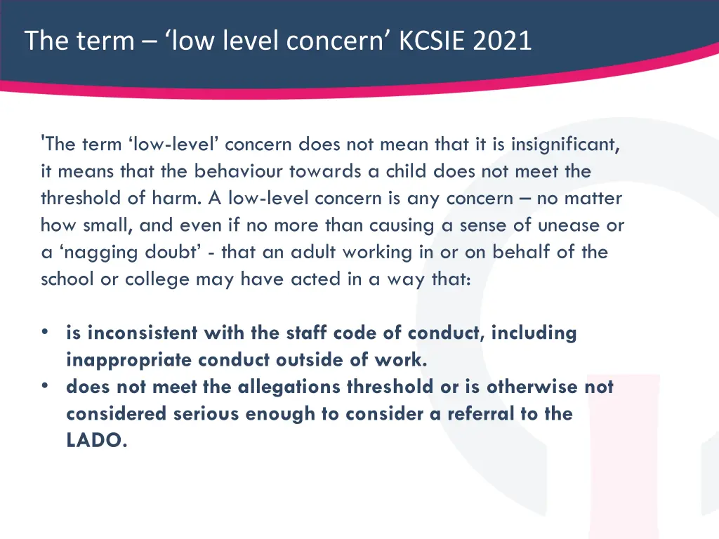 the term low level concern kcsie 2021