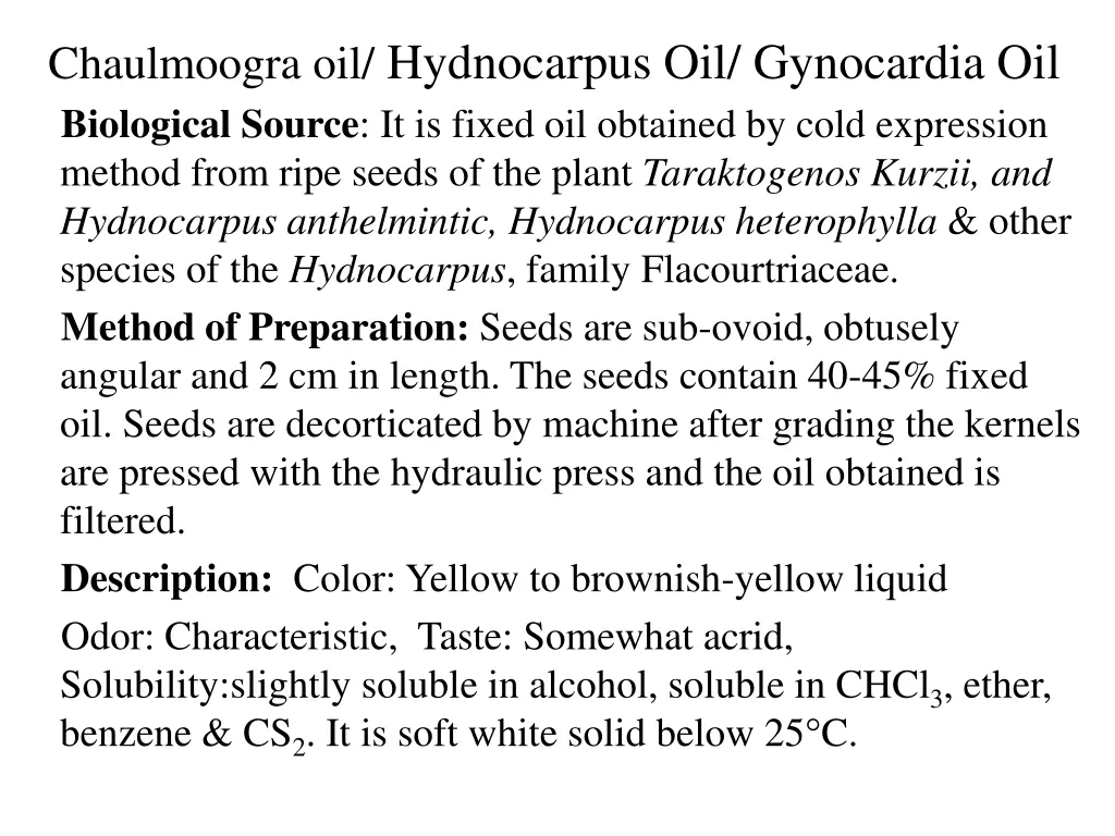 chaulmoogra oil hydnocarpus oil gynocardia