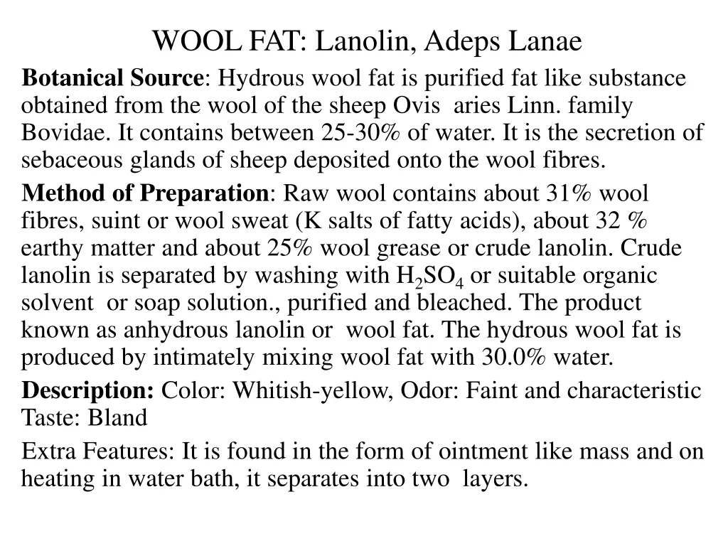 wool fat lanolin adeps lanae botanical source