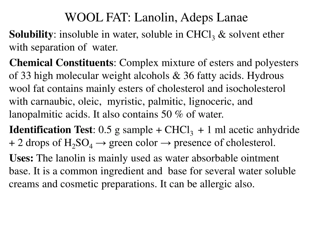 wool fat lanolin adeps lanae solubility insoluble