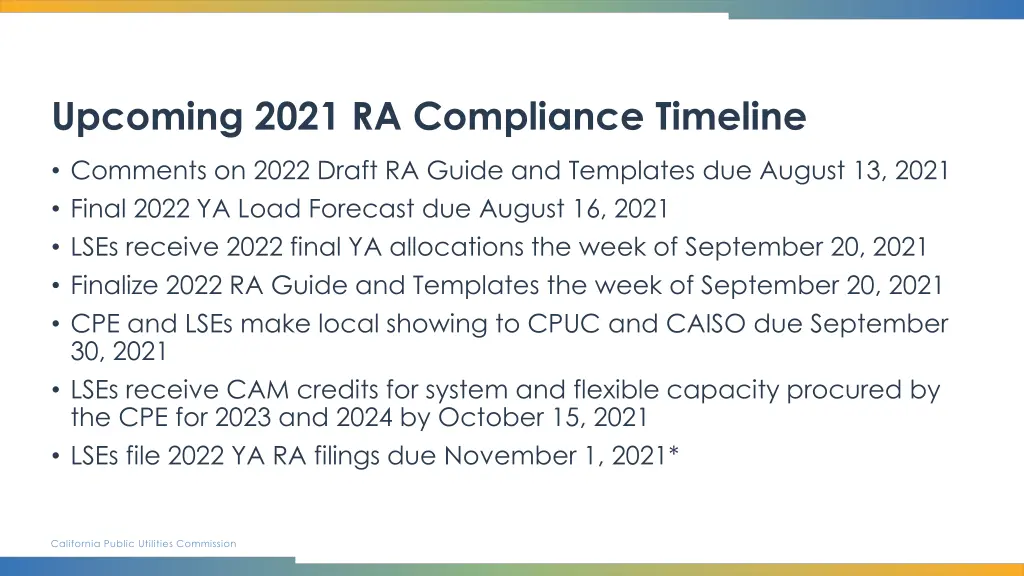 upcoming 2021 ra compliance timeline