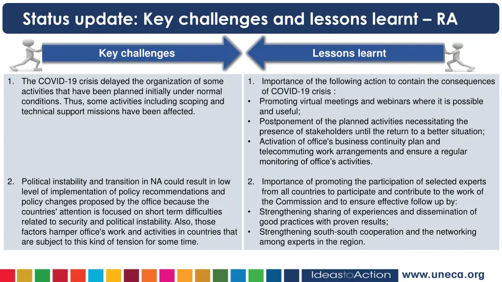 status update key challenges and lessons learnt ra