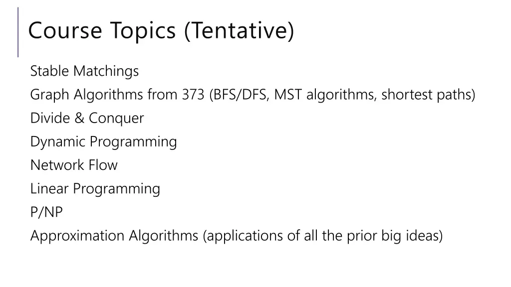 course topics tentative