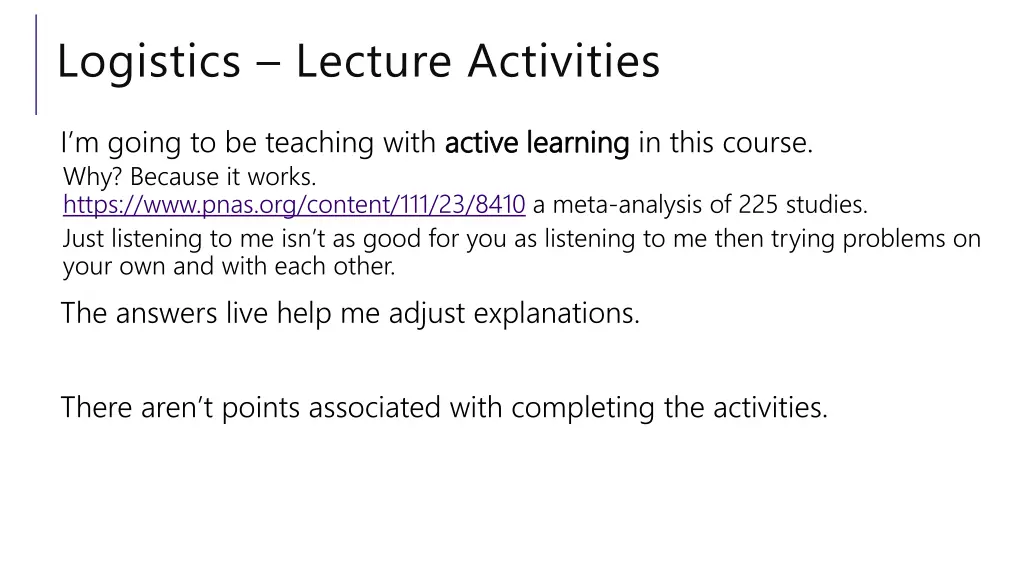 logistics lecture activities