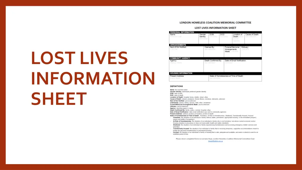 lost lives information sheet