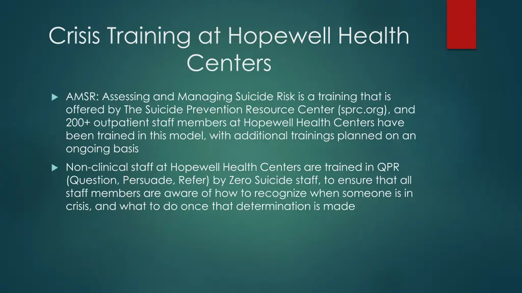 crisis training at hopewell health centers