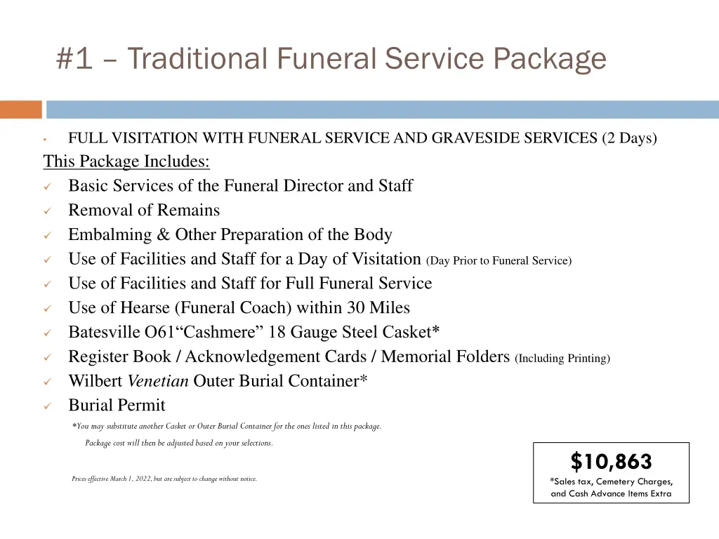 1 traditional funeral service package