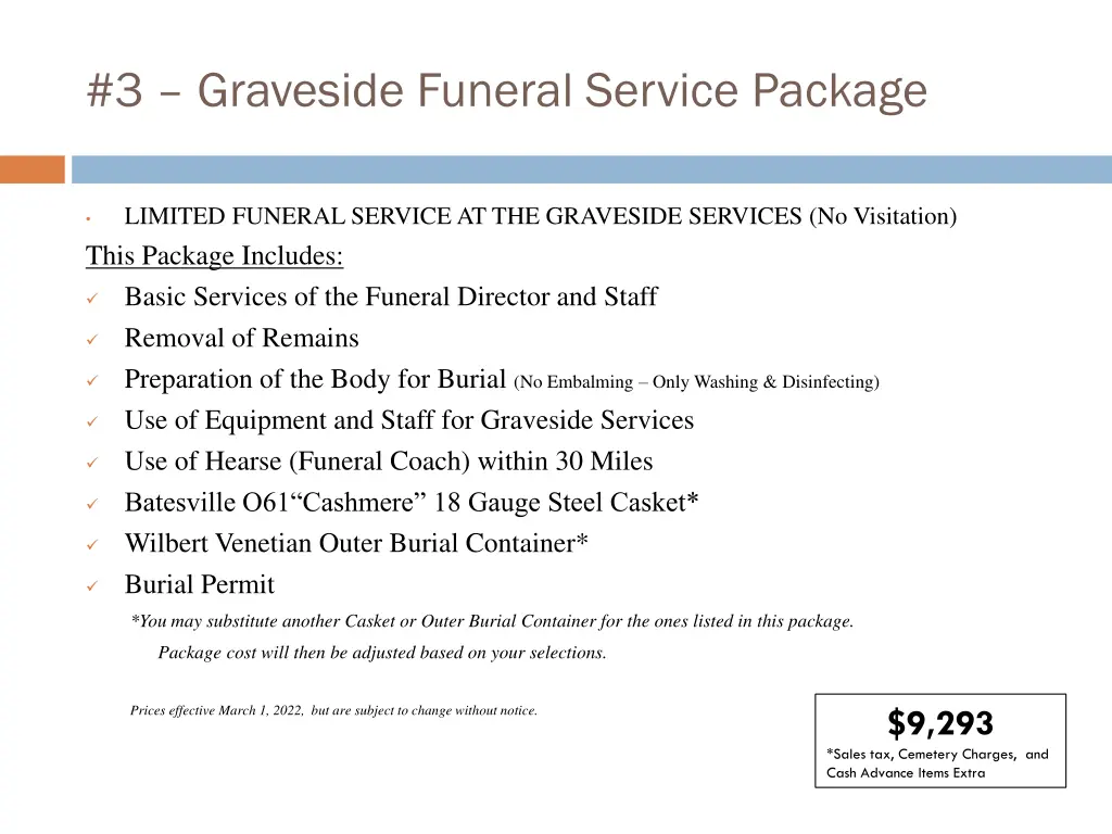 3 graveside funeral service package