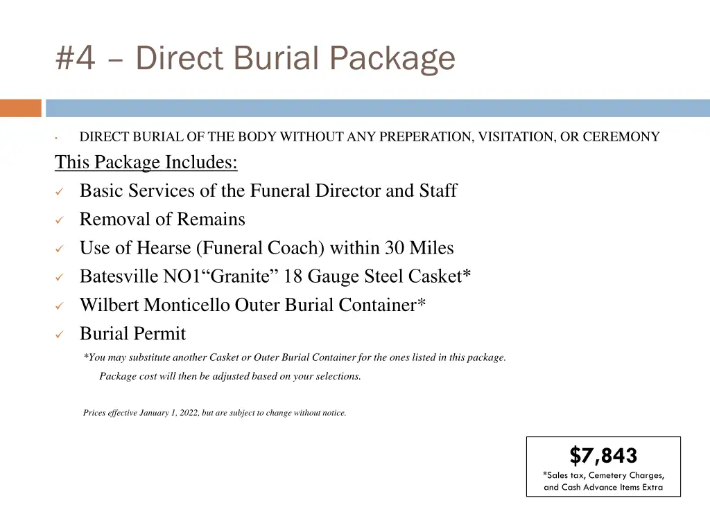 4 direct burial package