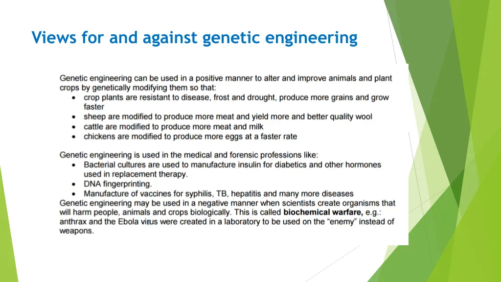 views for and against genetic engineering