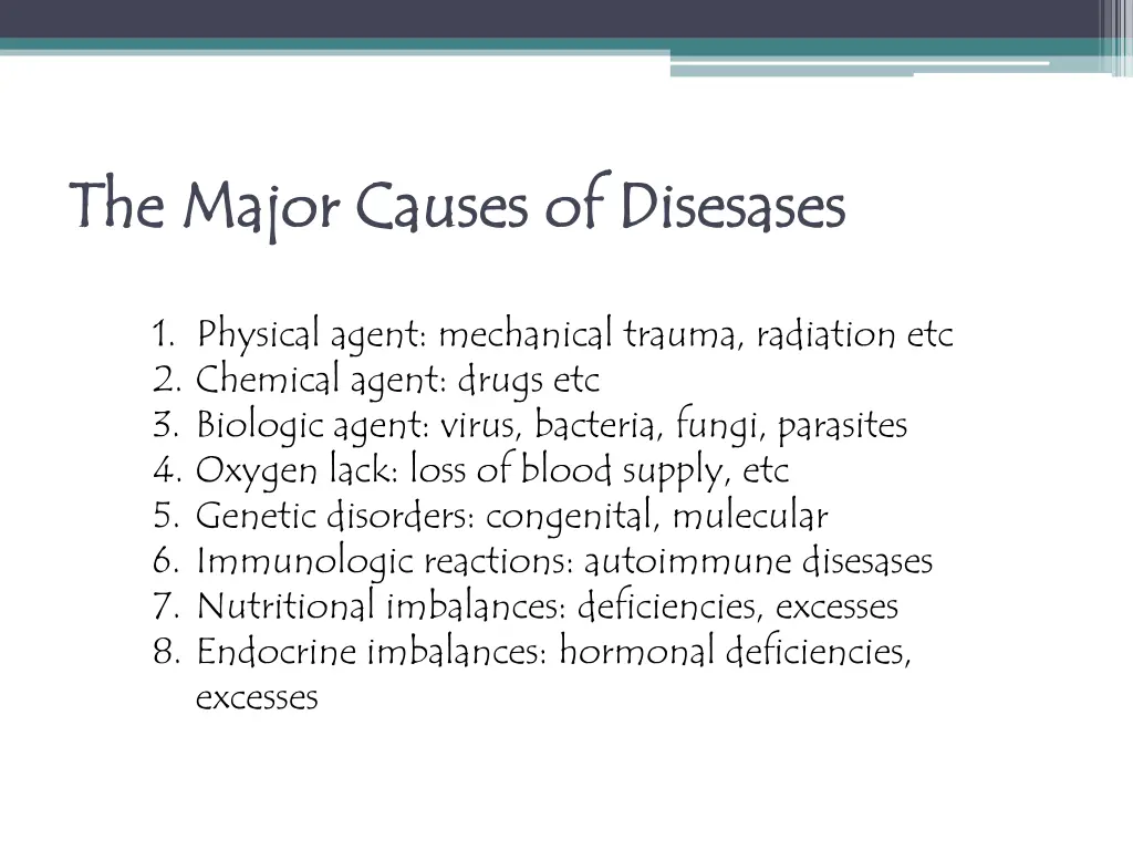 the major causes of disesases the major causes