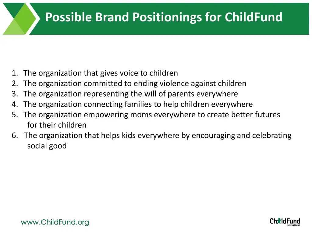 possible brand positionings for childfund 1