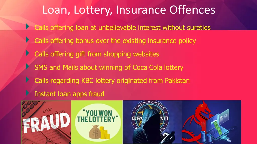 loan lottery insurance offences