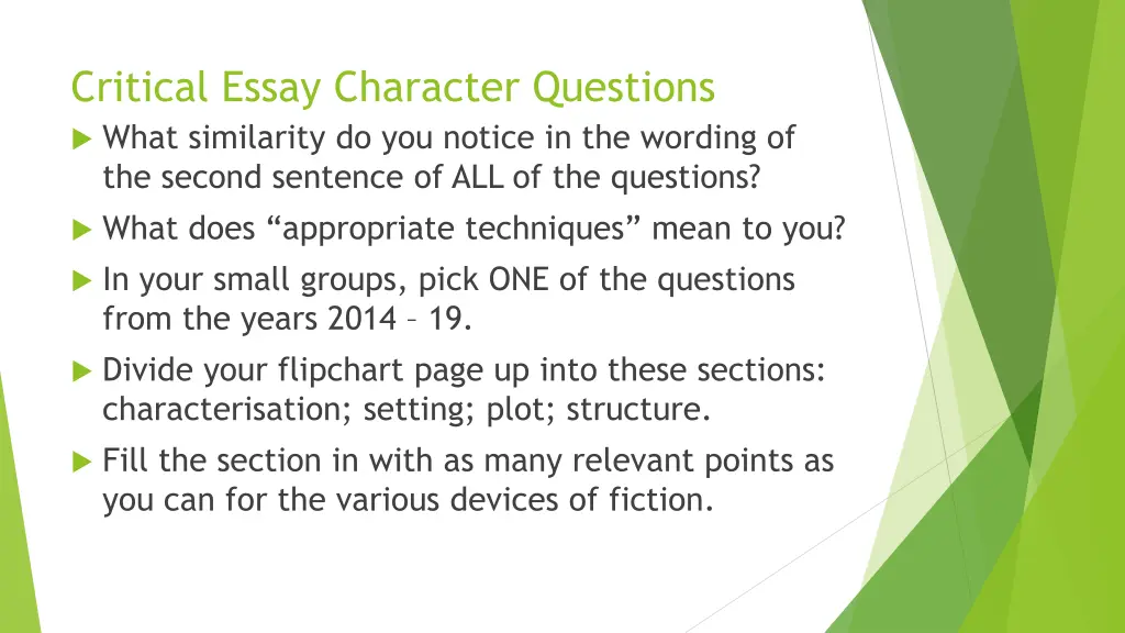 critical essay character questions what