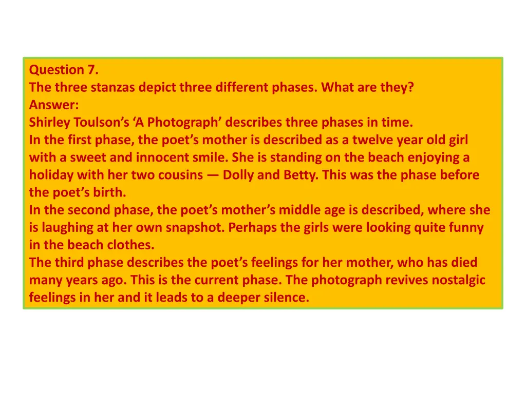 question 7 the three stanzas depict three