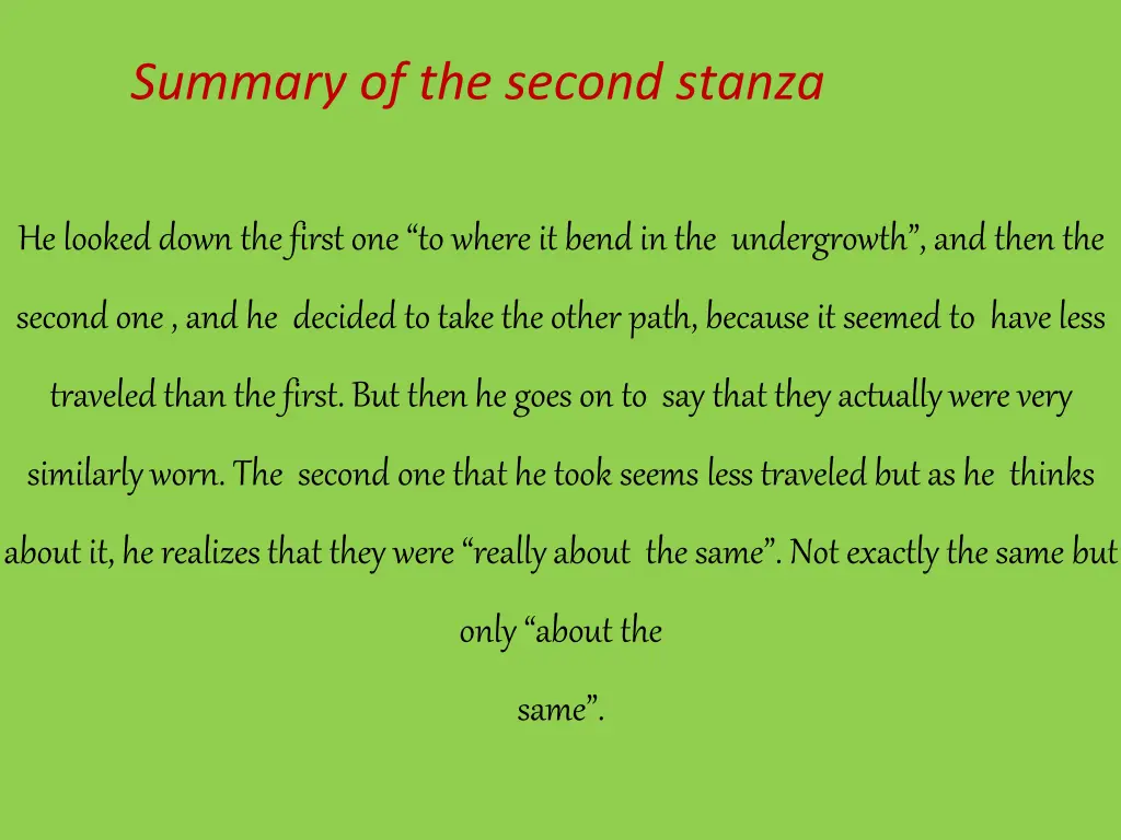 summary of the second stanza