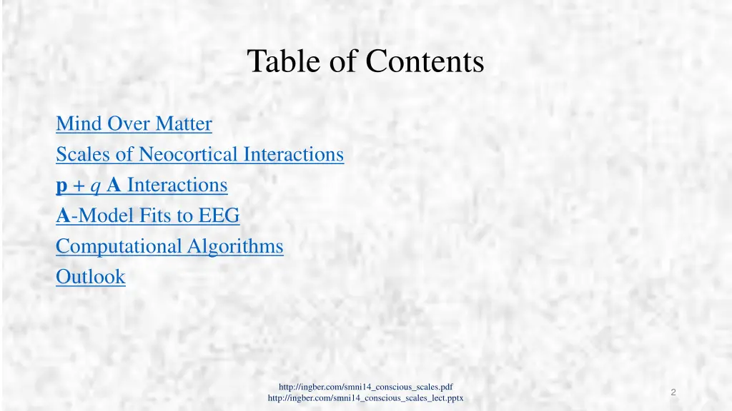 table of contents