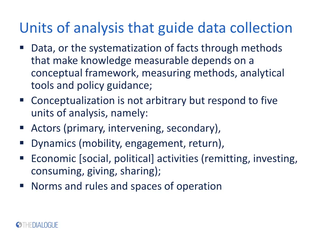 units of analysis that guide data collection data