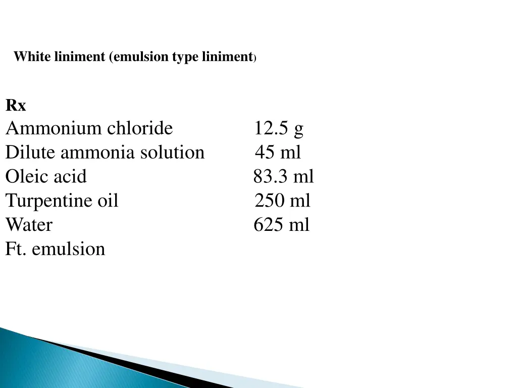 white liniment emulsion type liniment