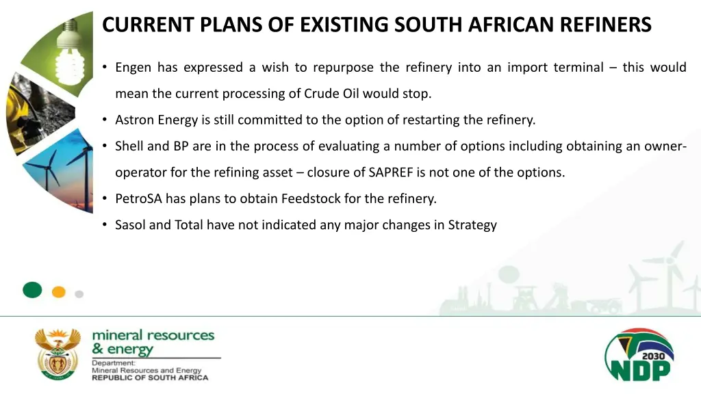 current plans of existing south african refiners