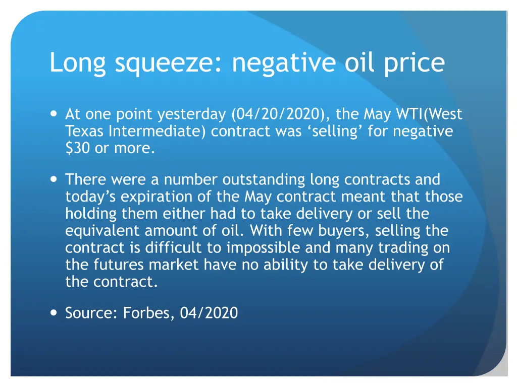 long squeeze negative oil price