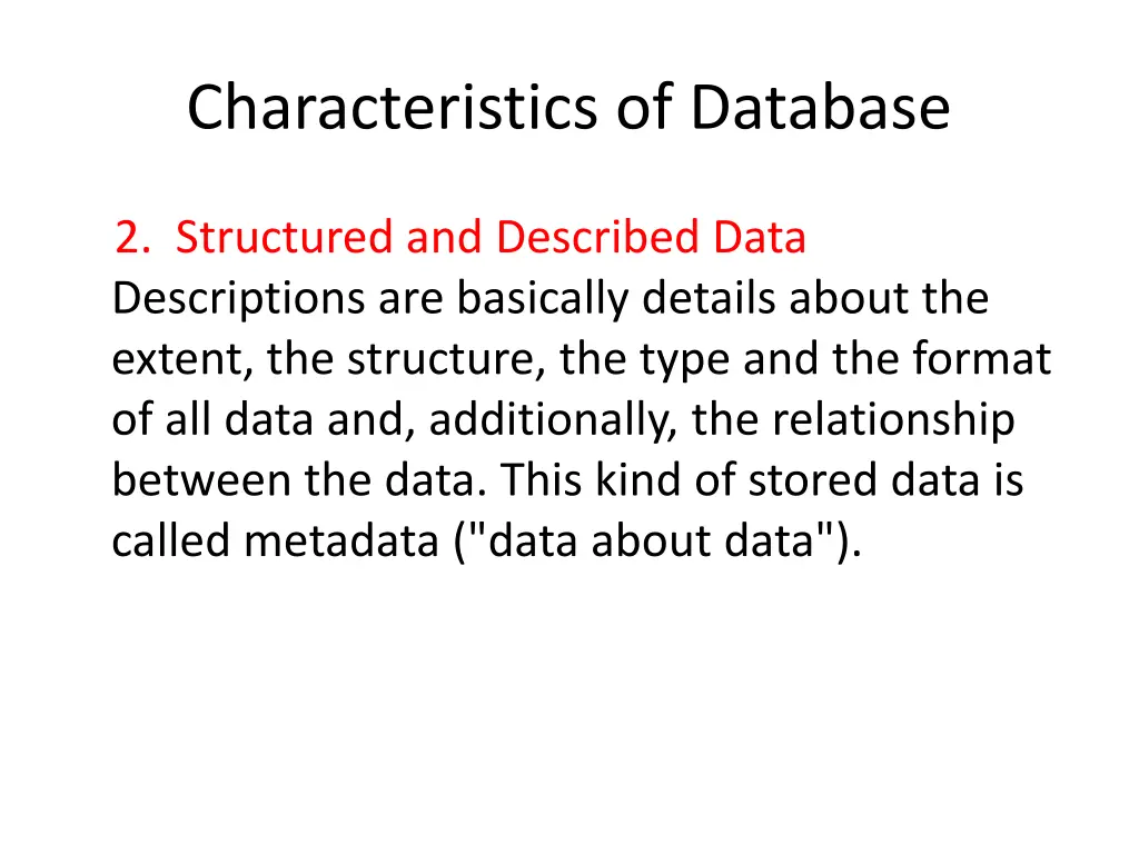 characteristics of database 1