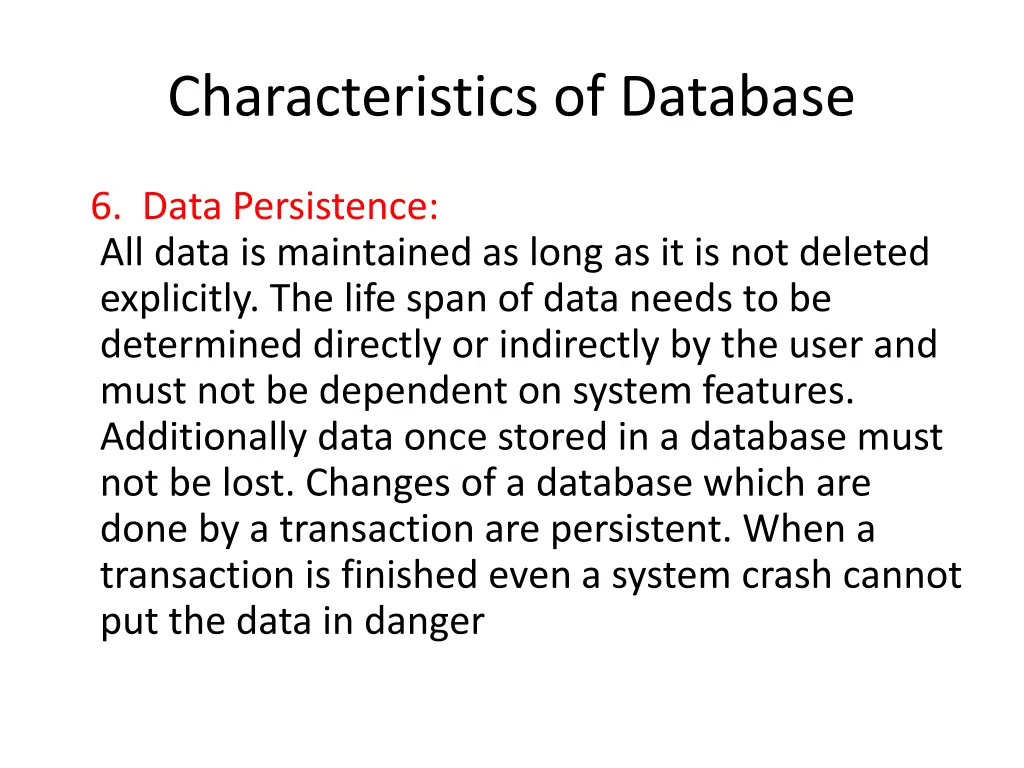 characteristics of database 5