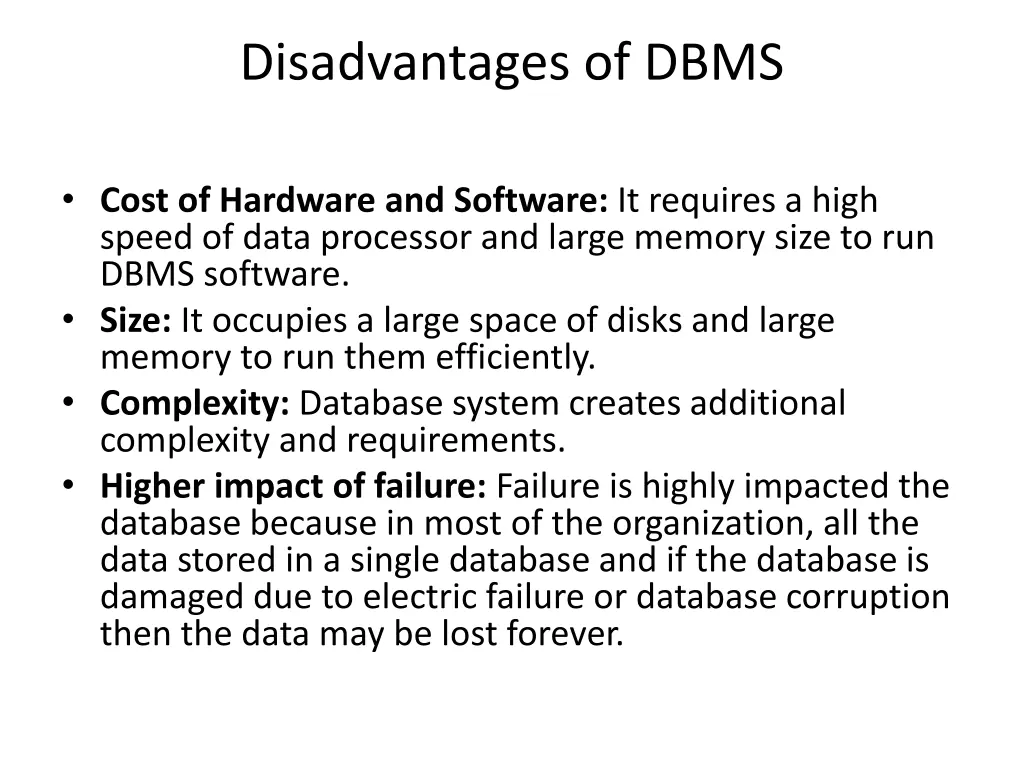 disadvantages of dbms