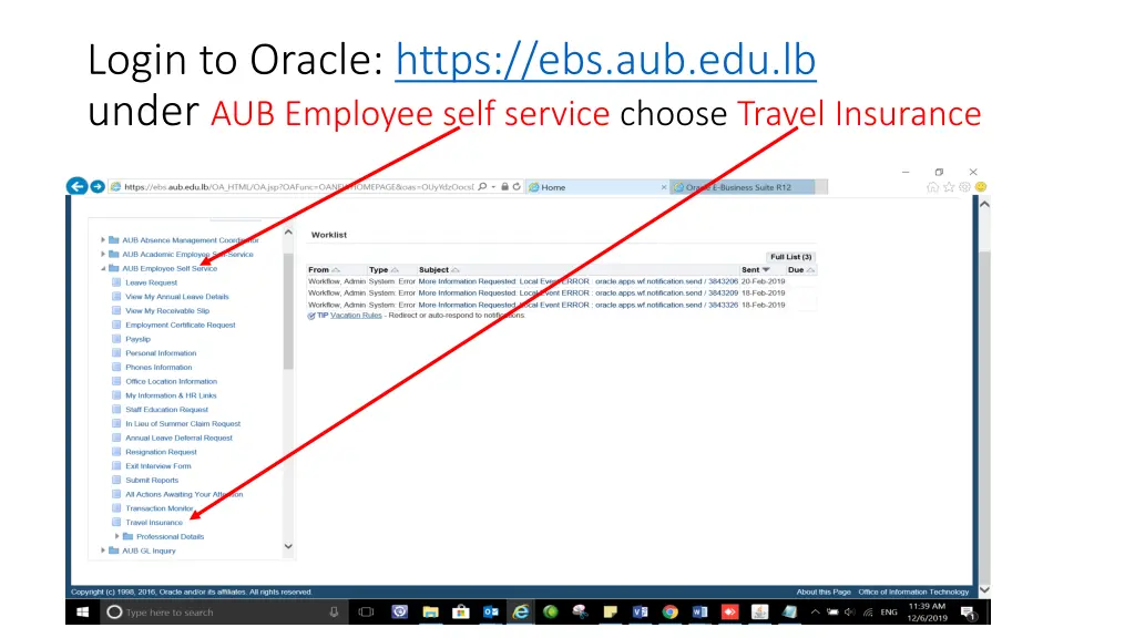 login to oracle https ebs aub edu lb under