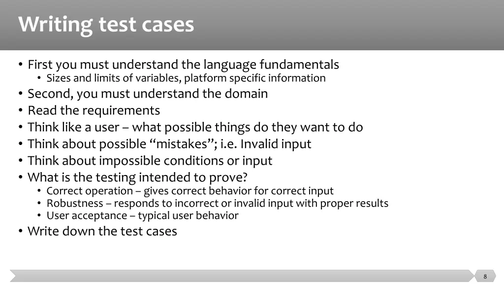 writing test cases