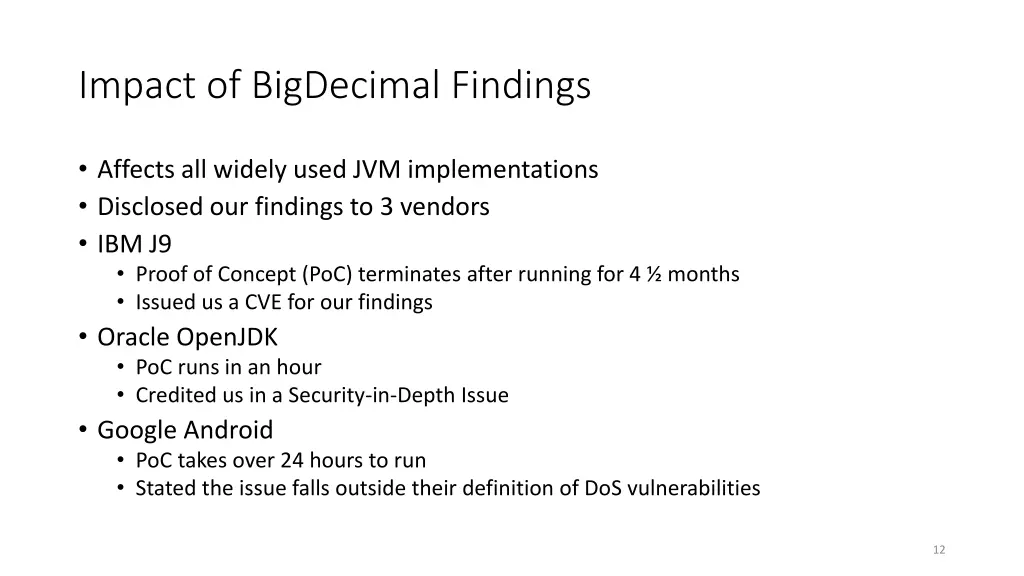 impact of bigdecimal findings