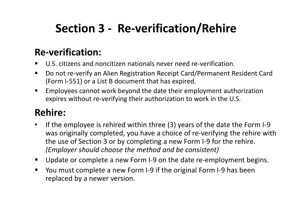 section 3 re verification rehire