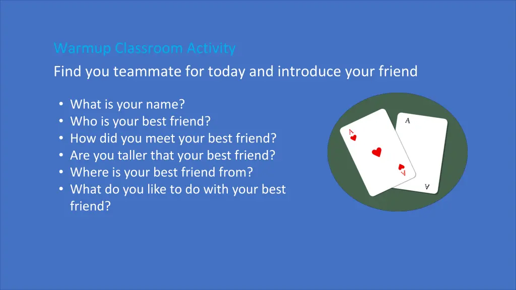 warmup classroom activity find you teammate