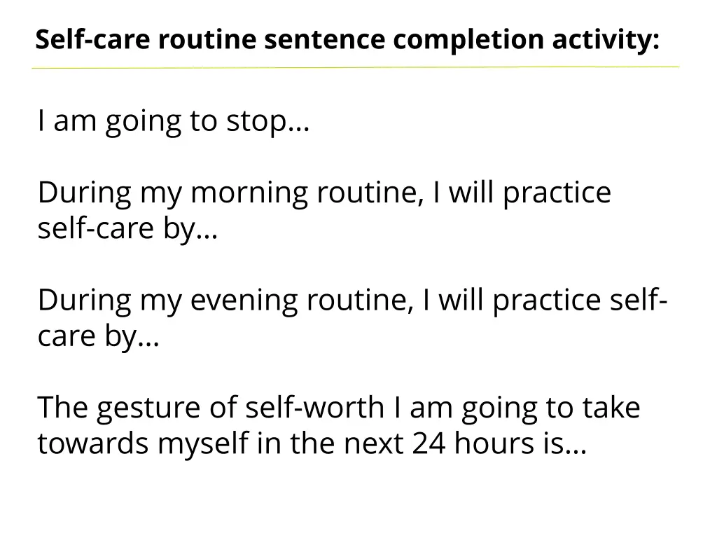 self care routine sentence completion activity